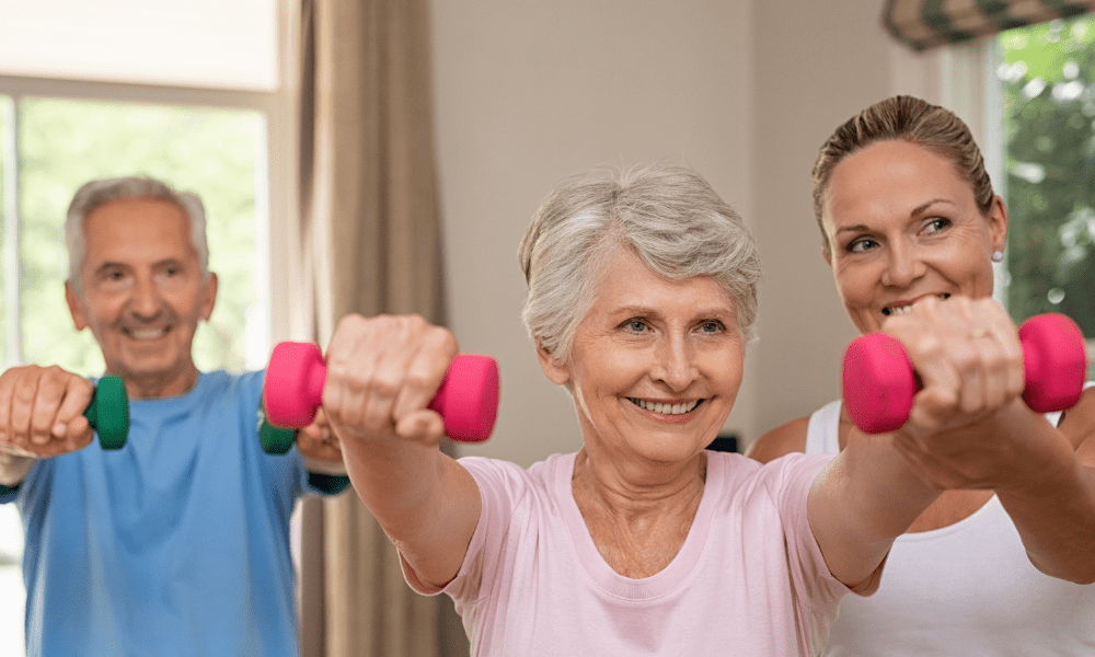 seniors exercising with physical therapist